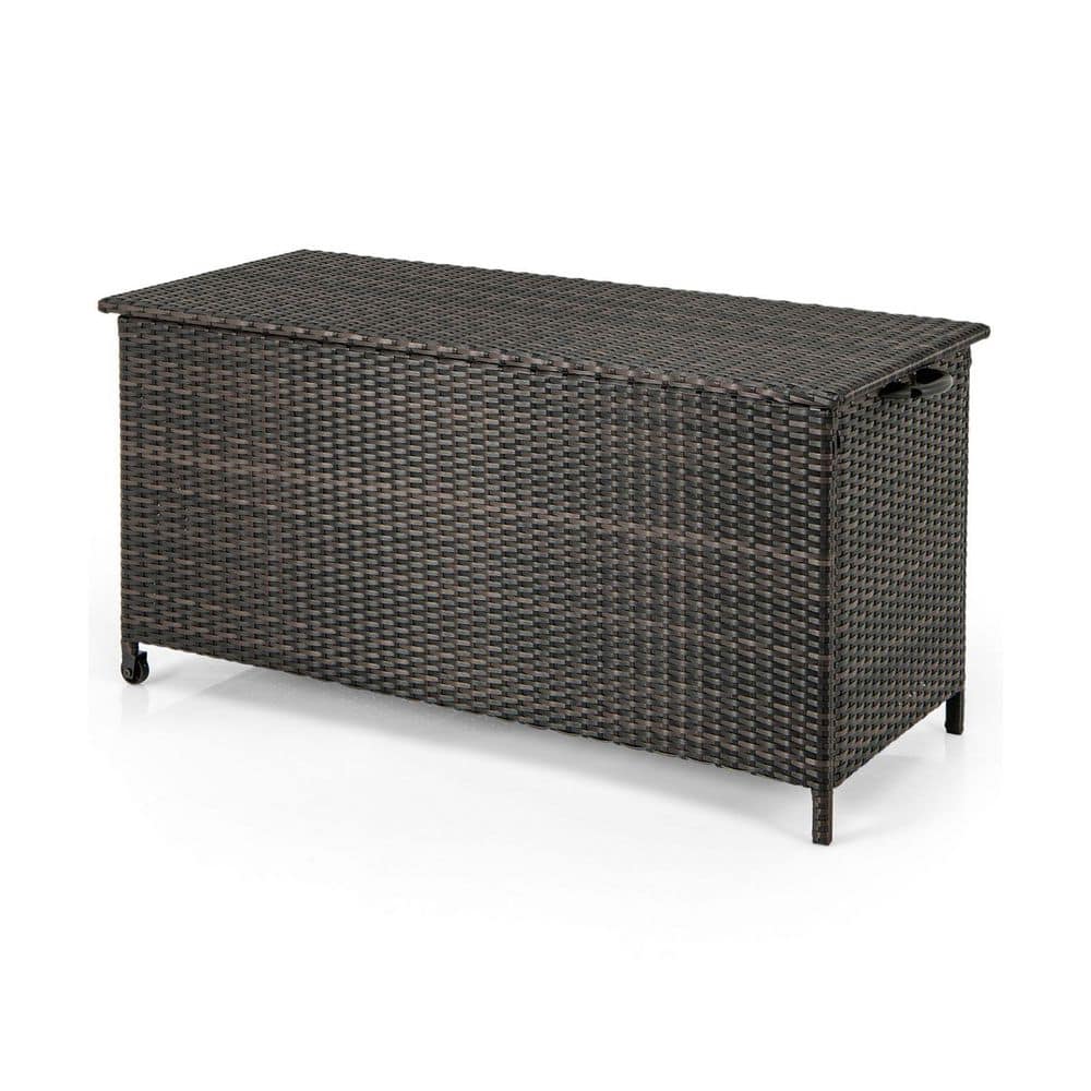85 Gal. PE Rattan Deck Box Outdoor Storage Container with Universal Wheels 