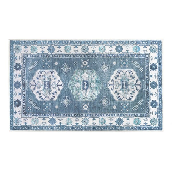 Shary Blue/White Washable Rug 3 ft. x 5 ft. Area Rug