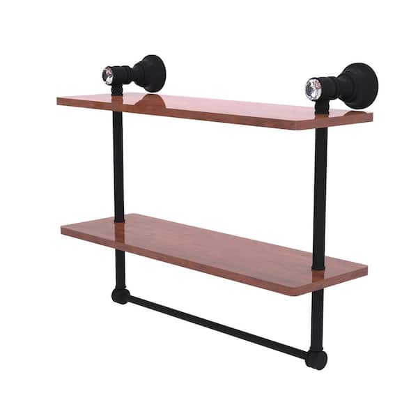 Allied Brass Carolina Crystal 16 in. W x 9.5 in. H x 5.54 D Wood Rectangular Shelf in Matte Black with Towel Bar