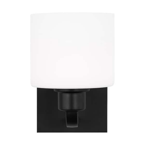 Canfield 5.5 in. 1-Light Midnight Black Minimalist Modern Wall Sconce Bathroom Vanity Light with Etched White Glass