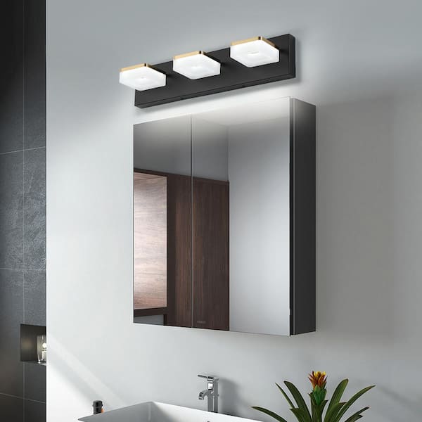 19.69 in. 3-Light Black Vanity Light Bar with Dimmable 5500K Light and 270° Swivel Range Acrylic Lampshade