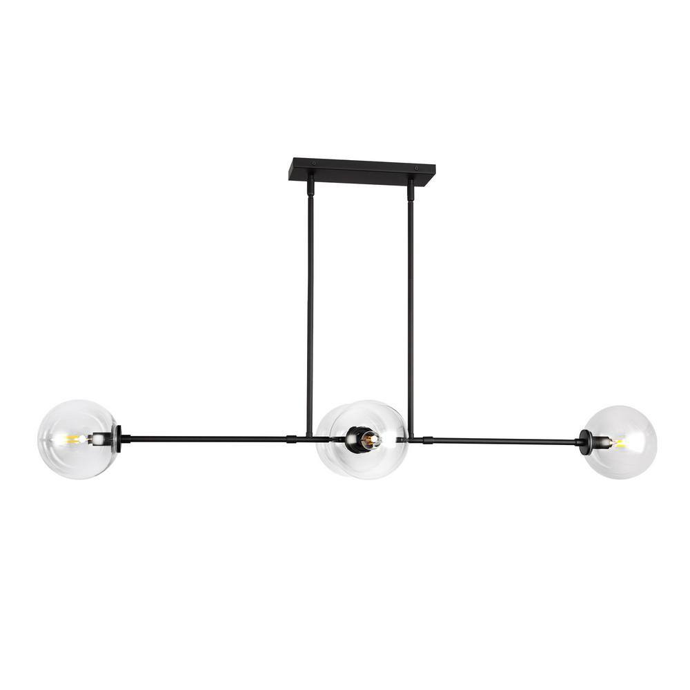 Cassia Matte Black and Clear Glass 4-Light Island Pendant