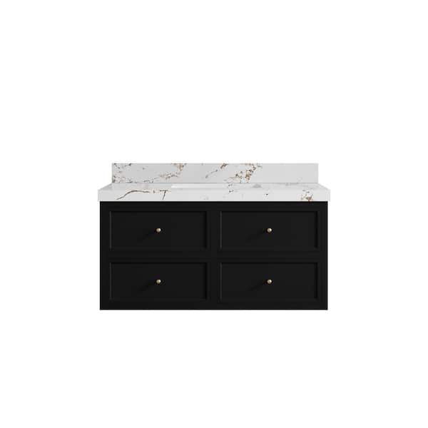 Willow Collections Roswell 42 in. Single Sink Freestanding Black Bath Vanity with Viola Brown Qt. Top Unassembled
