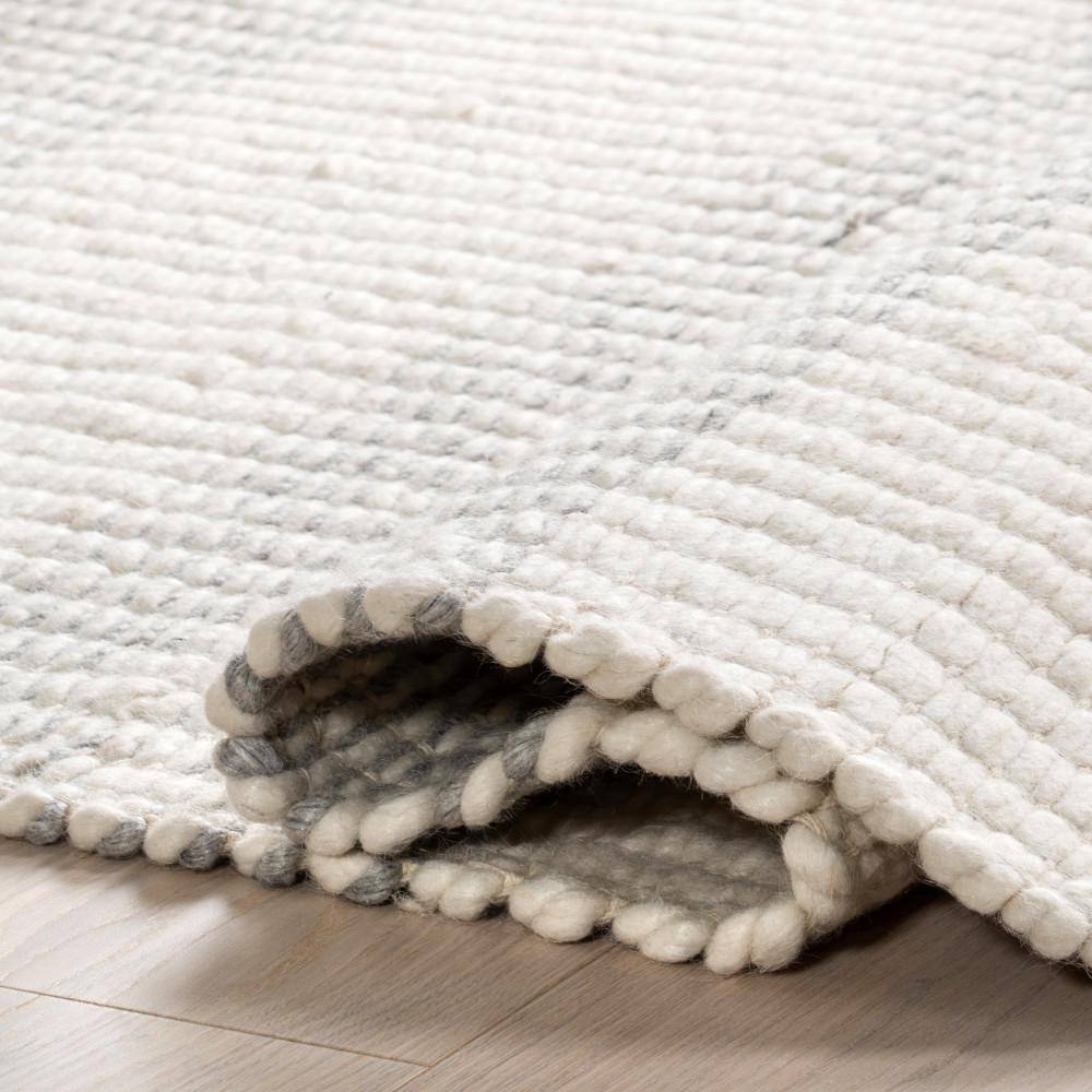 Ivory and Gray Striped Handmade Wool Area Rug 5x8