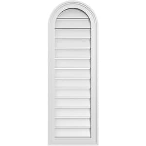 14 in. x 40 in. Round Top White PVC Paintable Gable Louver Vent Functional