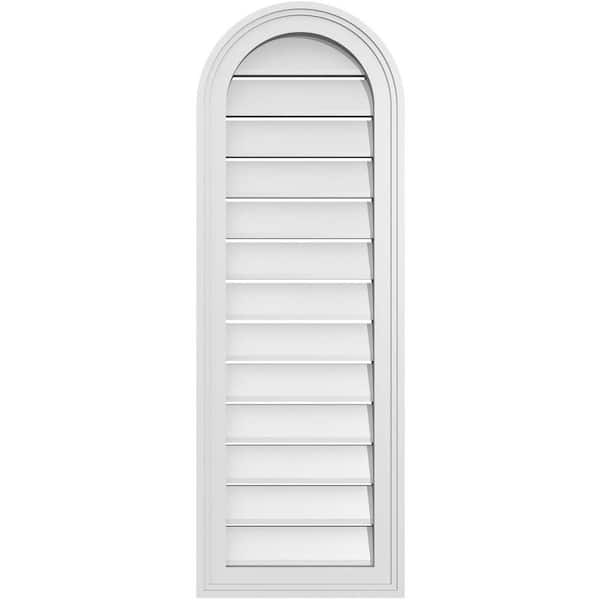 Ekena Millwork 14 in. x 40 in. Round Top White PVC Paintable Gable Louver Vent Functional