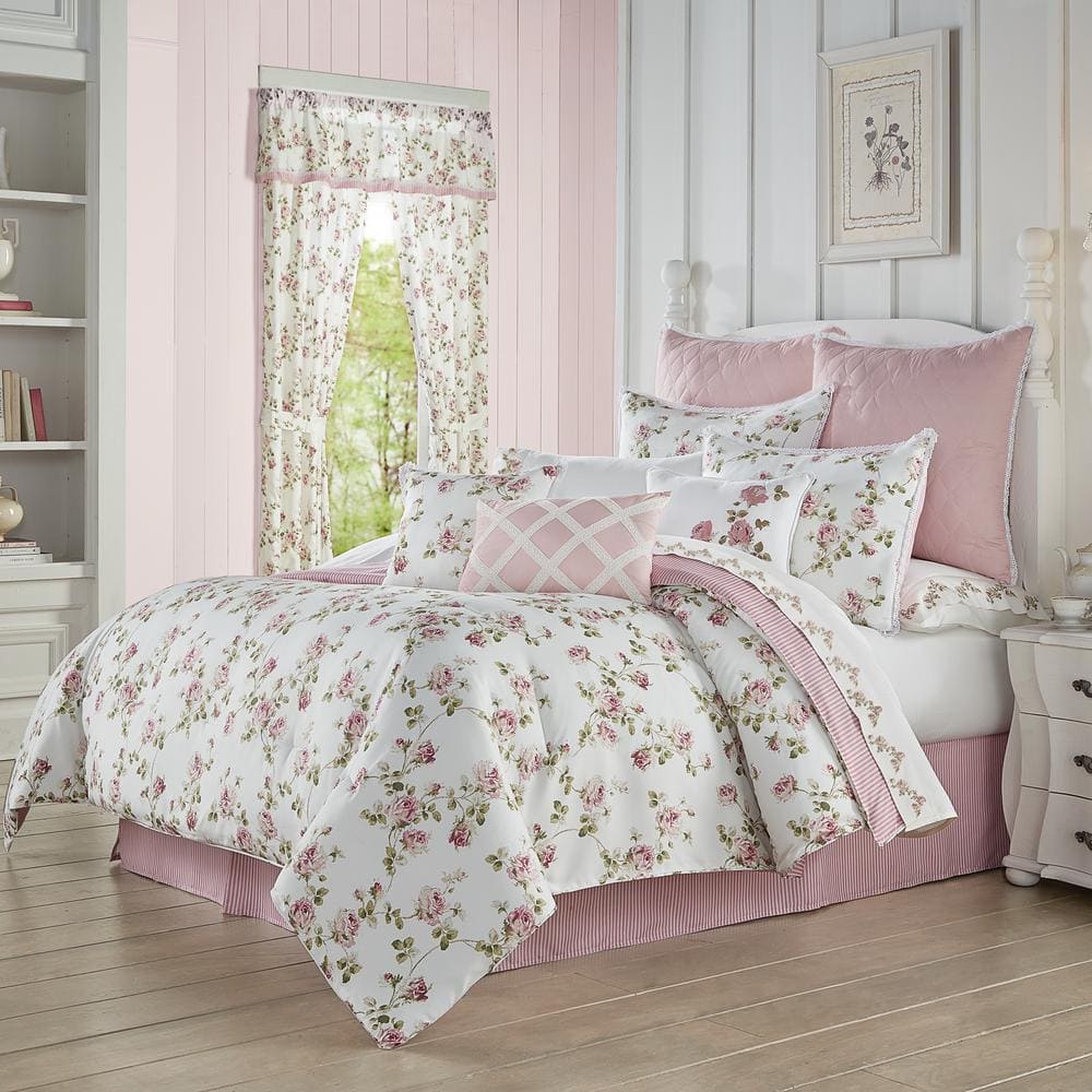 Mainstays 7-Piece Teal Roses Comforter Set, Full/Queen