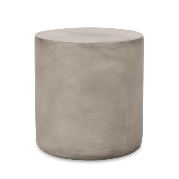 Contemporary Design Light Concrete Round Ceramic Outdoor Side Table, High Durability and Solid Structure in Light Gray