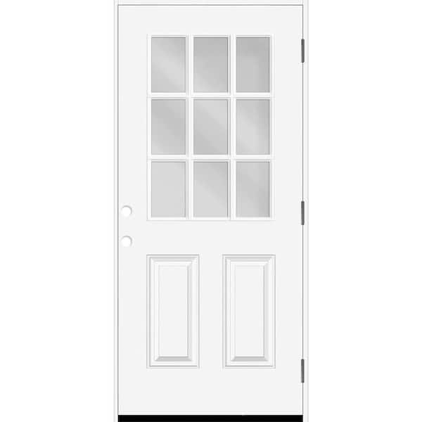 Steves & Sons Reliant 32 in. x 80 in. 2P Half Lite 9L SDL Clear Glass LHOS White Finish Fiberglass Prehung Front Door 4-9/16 Jamb