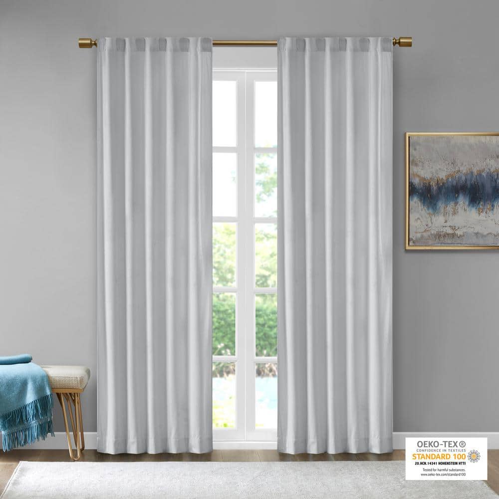 Light Grey Velvet Room Darkening Curtain Panels, 37"W x 95"L