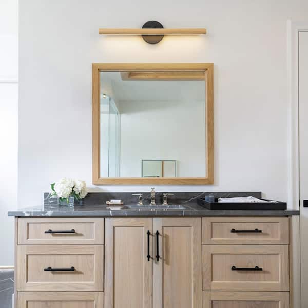 Nimbus 1-Light 24.8 in.W Wood LED Vanity Light Bar Black Integrated LED Wall Light for Living Room/Bathroom/Washroom