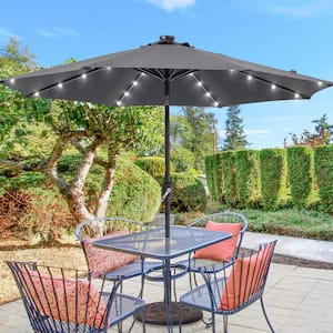 9 ft. Solar LED Market Patio Umbrellas with Solar Lights and Tilt Button in Anthracite