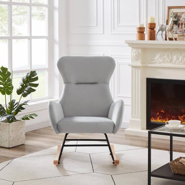 Grey velvet rocking deals chair