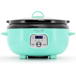 6.8 Qt. Oval Electric Digital Slow Cooker in Turquoise with Black Pot