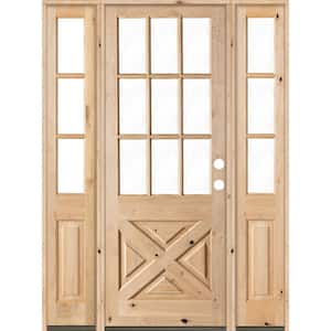 60 in. x 96 in. Knotty Alder 2 Panel Left-Hand/Inswing Clear Glass Unfinished Wood Prehung Front Door w/Double Sidelite