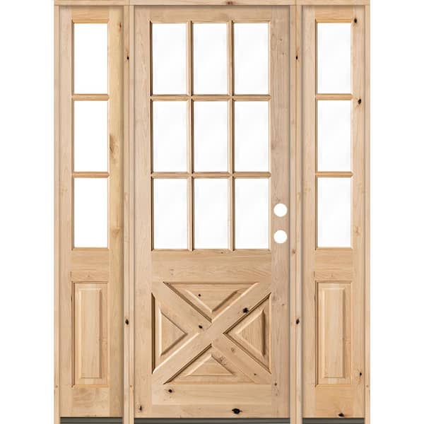 Krosswood Doors 60 in. x 96 in. Knotty Alder 2 Panel Left-Hand/Inswing Clear Glass Unfinished Wood Prehung Front Door w/Double Sidelite