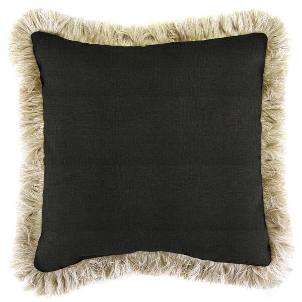 Jordan Manufacturing Sunbrella Spectrum Carbon Square Outdoor Throw Pillow with Canvas Fringe