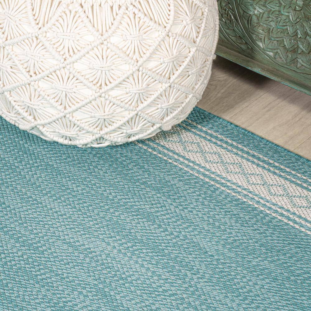 Aqua and Light Gray Reversible Diamond Synthetic Area Rug