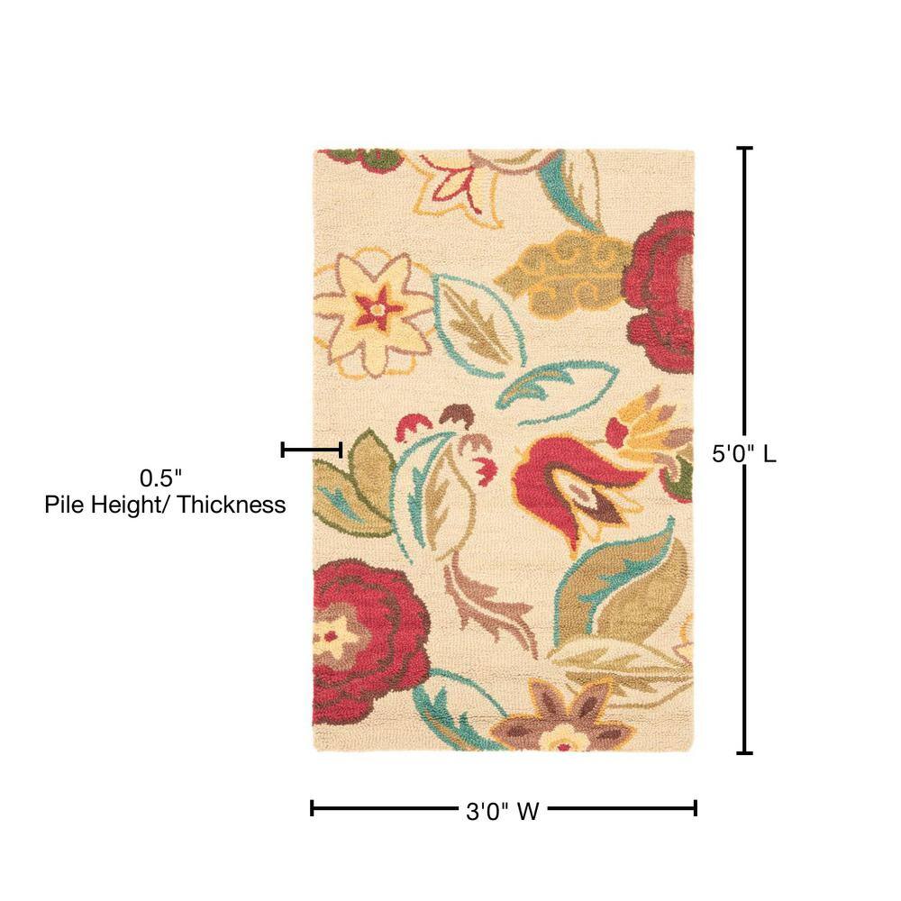 Handmade Red Floral Wool Tufted Rectangular Area Rug
