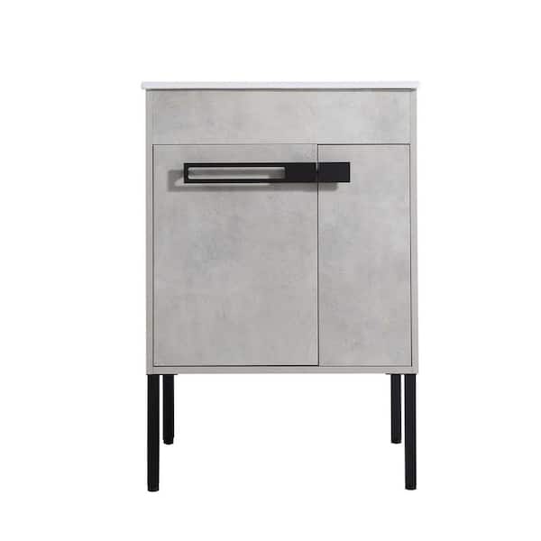 FUNKOL 24 in. W x 18 in. H Bath Vanity In Cement Grey With Ceramic Top In White