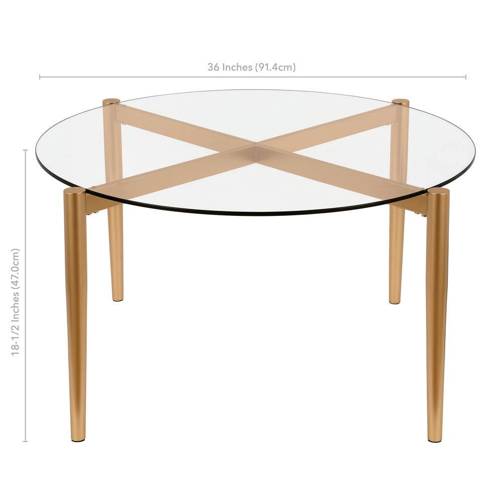 Elegant Mid-Century Modern Round Coffee Table with Tempered Glass Top, Brass Finish