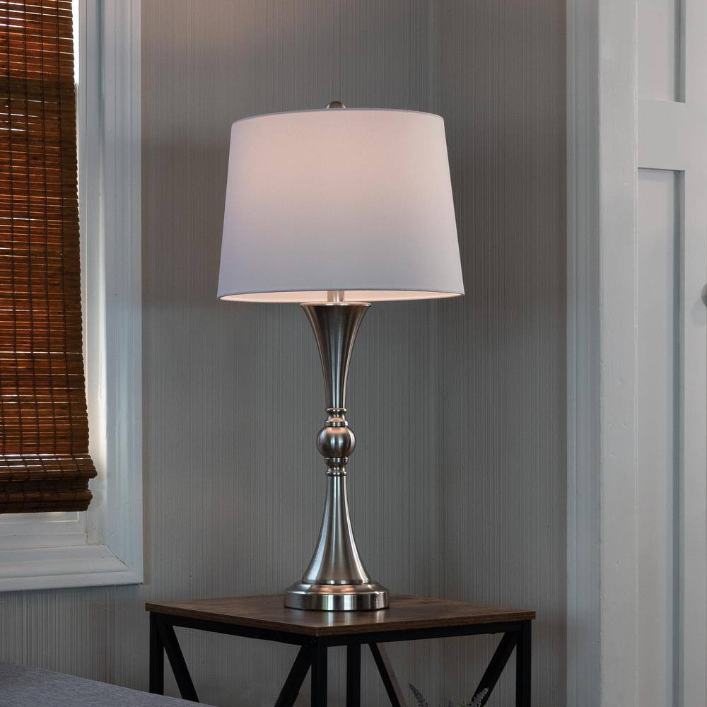 Silver Touch Control Table Lamps with USB Ports, Set of 2