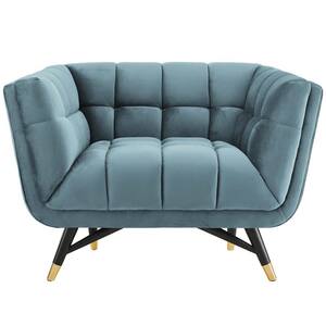 Adept Upholstered Velvet Armchair in Sea Blue
