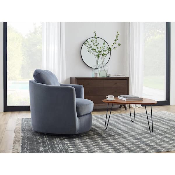 Lucky Angel Ivina Stone Blue Corduroy Swivel Barrel Chair SF008