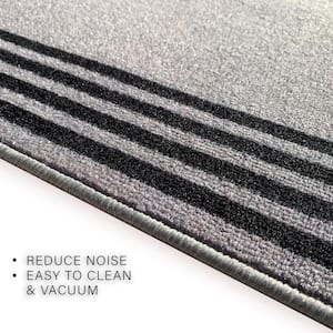 Stripes Bordered Black&Gray Color 26 in. Width x Your Choice Length Custom Size Roll Runner Rug/Stair Runner