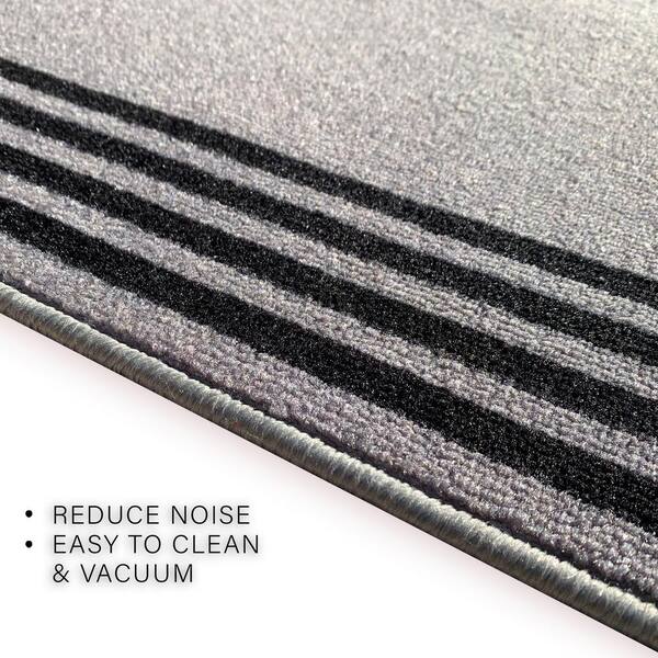 Stripes Border Back & Gray 26 in. W x 41 ft. L Runner Rug/Stair Runner 90.2 sq ft.