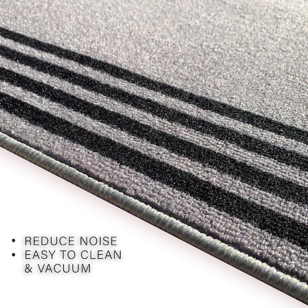 Stripes Border Back & Gray 31 in. W x 40 ft. L Runner Rug/Stair Runner 104 sq ft.
