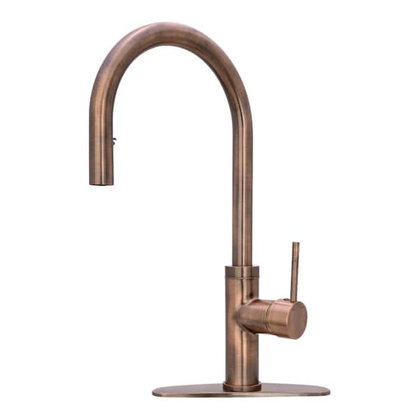 Akicon Single Handle Pull Down Sprayer Kitchen Faucet with Deck plate in Antique Copper