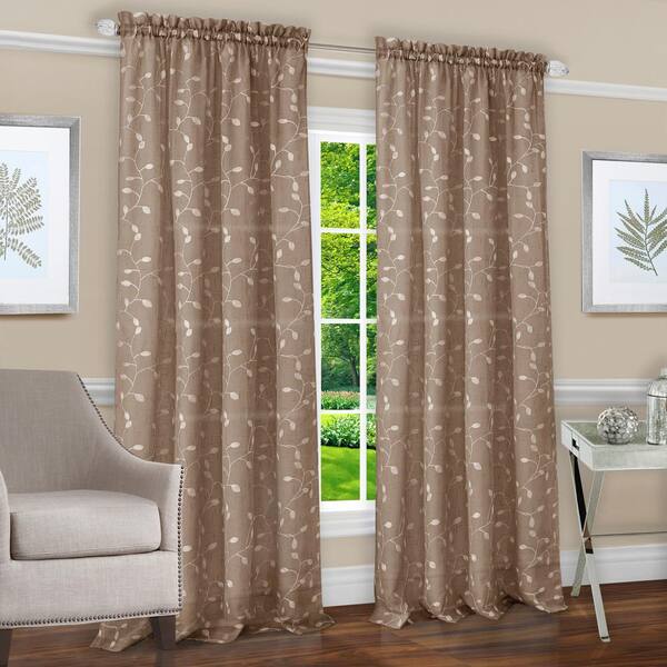 Achim Chloe Taupe Polyester Rod Pocket Curtain 50 in. W x 84 in. L