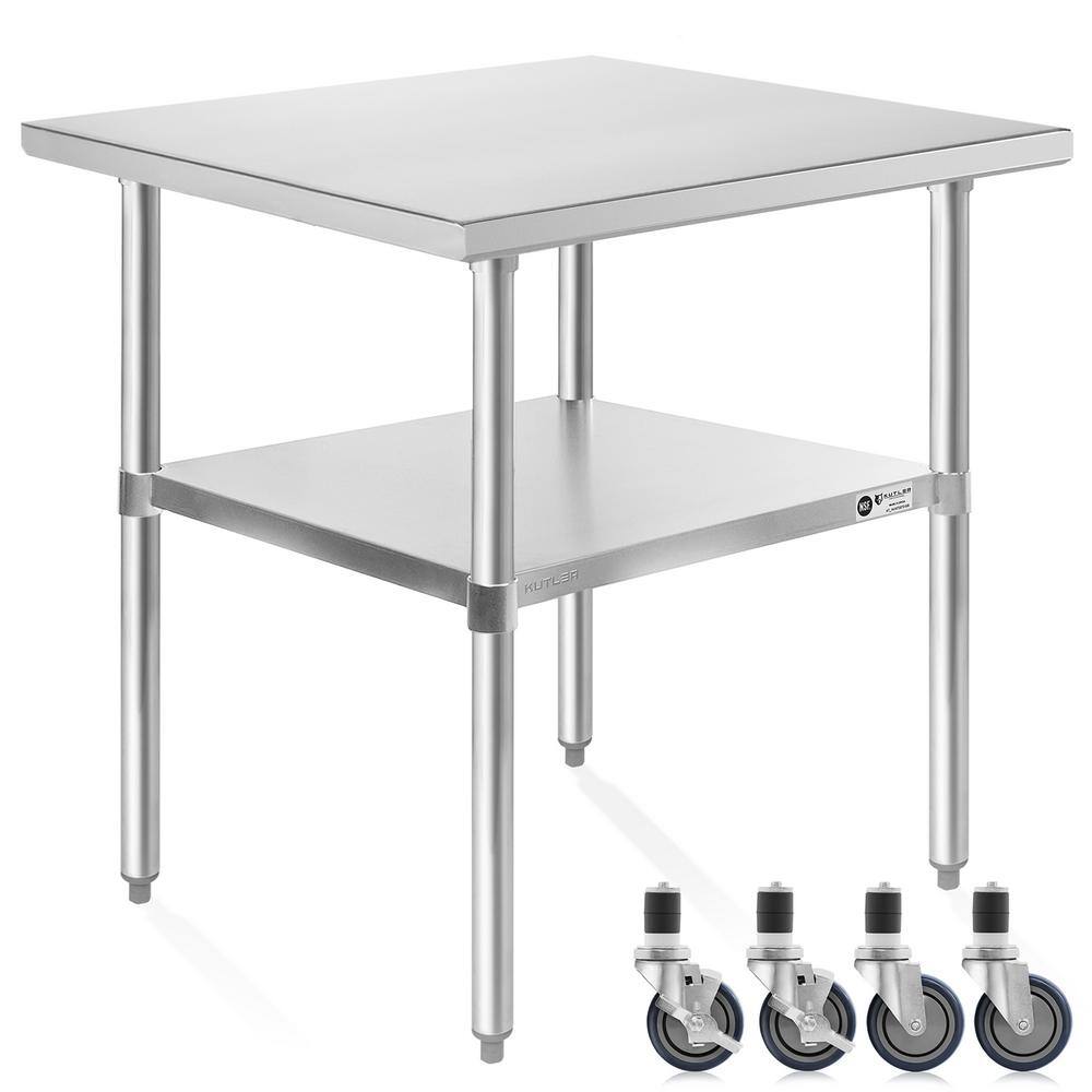 24 in. x 30 in. Stainless Steel Kitchen Prep Table with Bottom Shelf and Casters PREP-KT_04-4W ...
