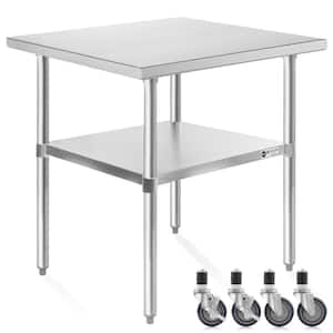 24 in. x 30 in. Stainless Steel Kitchen Prep Table with Bottom Shelf and Casters