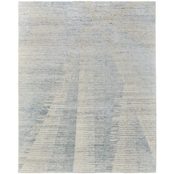 4 ft. x 6 ft. Blue Ivory And Silver Abstract Hand Knotted Distressed Area Rug
