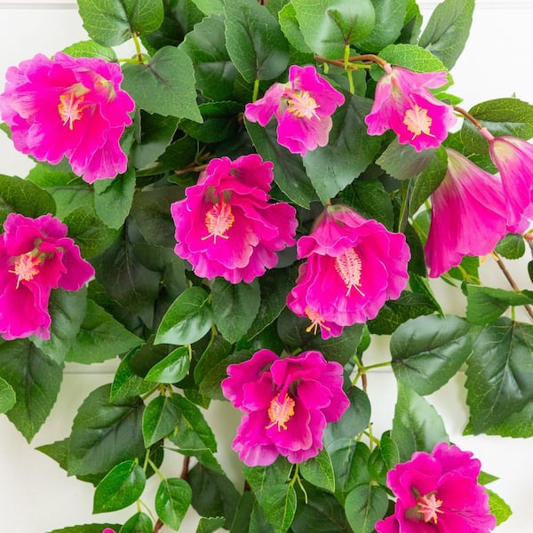 L’Appartement Hibiscus Print All In One Nearly Natural 41 in. UV Resistant Artificial Hibiscus Hanging