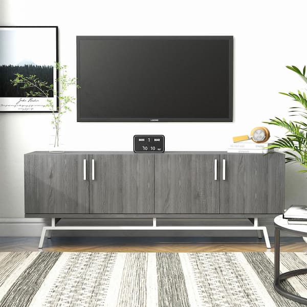 Furniture of America Tomfaul 60 in. Distressed Gray TV Stand Fits TV's up to 65 in. with 2 Storage Cabinets