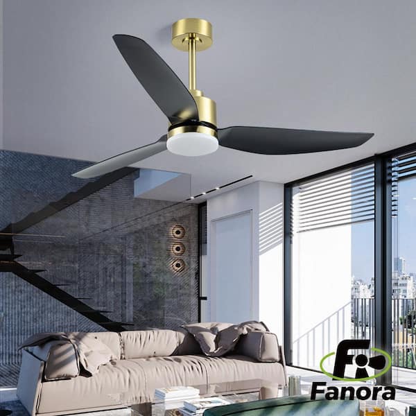 52 in. 3 Black Blades LED Ceiling Mount Gold Ceiling Fan with 6-Speed DC Remote Control