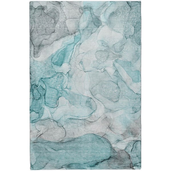 Dream Shag Premium Machine Washable Abstract ADS512 Teal 10 ft. x 14 ft. Area Rug