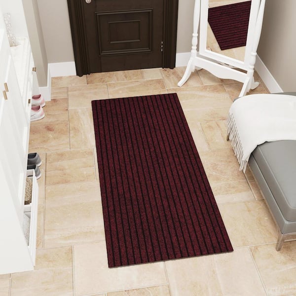 Lifesaver Scrape Rib Non-Slip Custom Long Hallway Runner Rug 2 ft. x 3 ft. Red Ribbed Polyester Garage Flooring