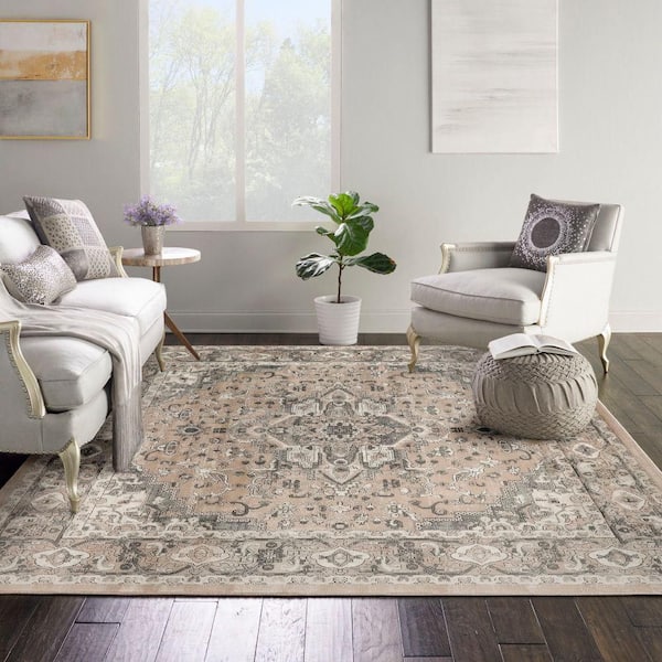 Concerto Beige Grey 8 ft. x 8 ft. Center medallion Traditional Square Area Rug