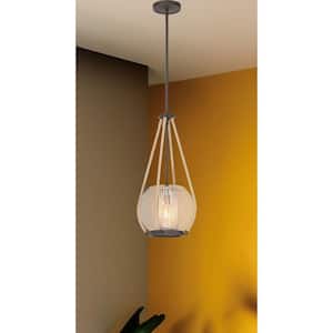 Stutterhein 60-Watt 1-Light Sand Bronze Shaded Pendant Light with Clear Glass Shade and Natural Rope Accents