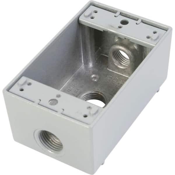 Greenfield 1 Gang Weatherproof Electrical Outlet Box with Three 1/2 in. Holes - White