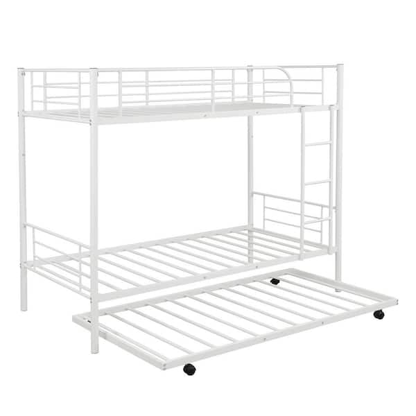 Qualfurn Allain White Twin Over, Metal Bunk Bed With Trundle