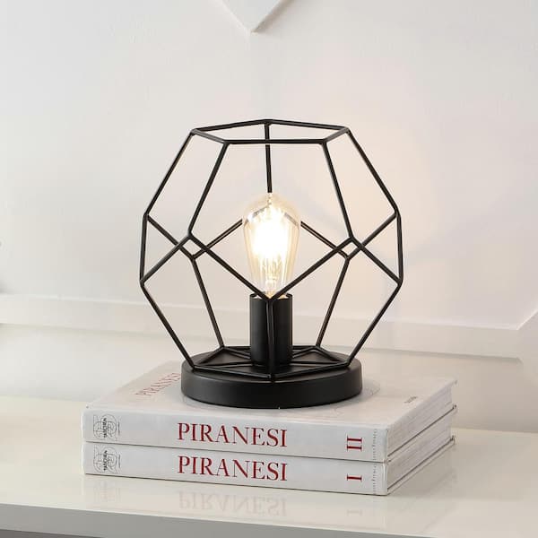 James 10 in. MidCentury Glam Metal Geometric LED Table Lamp, Black