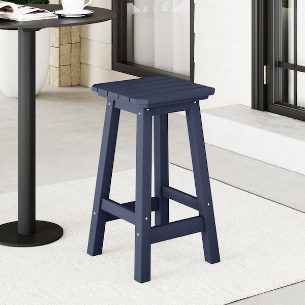 Laguna 24 in. HDPE Plastic All Weather Square Seat Backless Counter Height Outdoor Bar Stool in Navy Blue