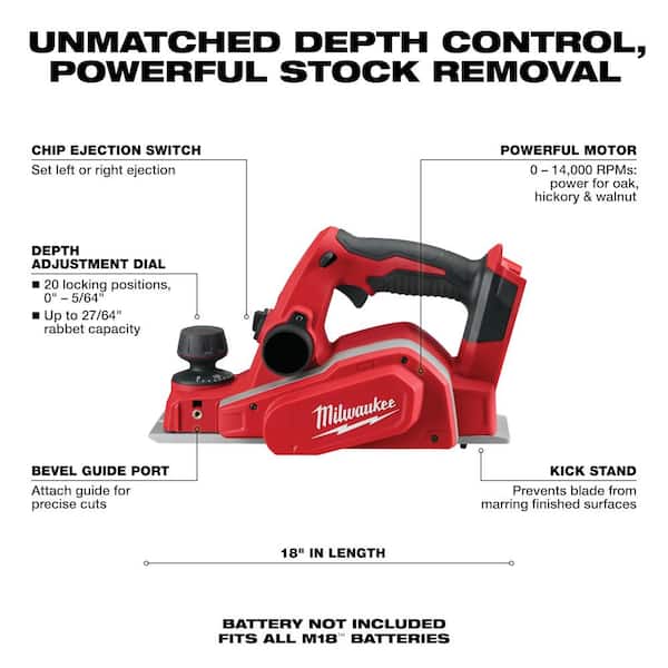 M18 18V Lith-Ion Cordless 3-1/4 in. Planer w/ 1/4 in. Impact Driver