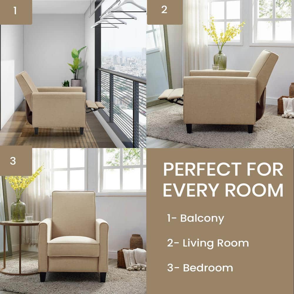 Mocha Ergonomic Microfiber Recliner with Wood Frame