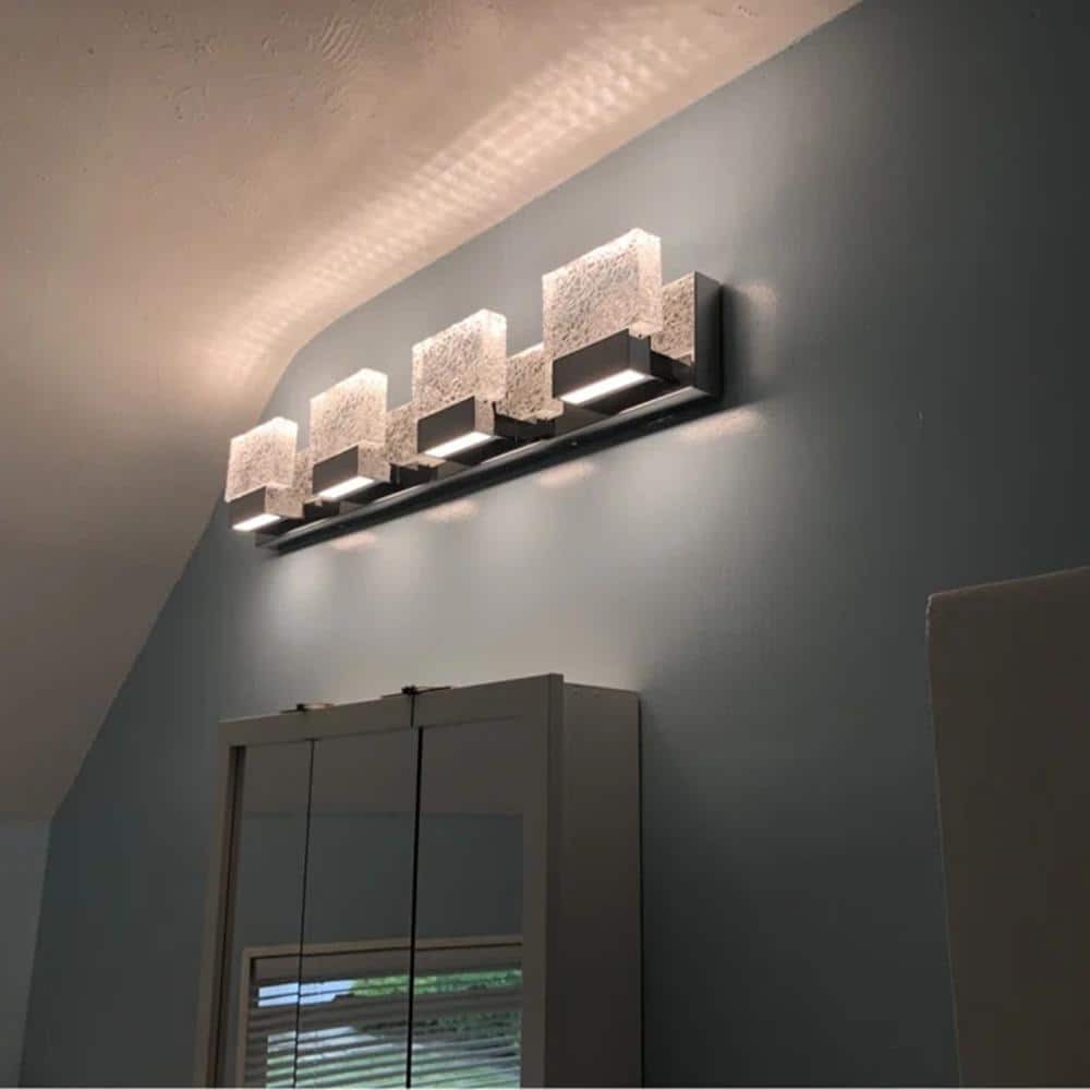 32.25" Stainless Steel LED Vanity Light with Glass Shade